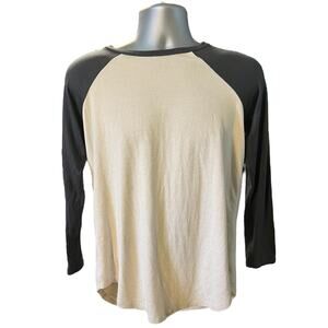 American Eagle Gray and Cream Color Block Long Sleeve Crew Neck Shirt Size S